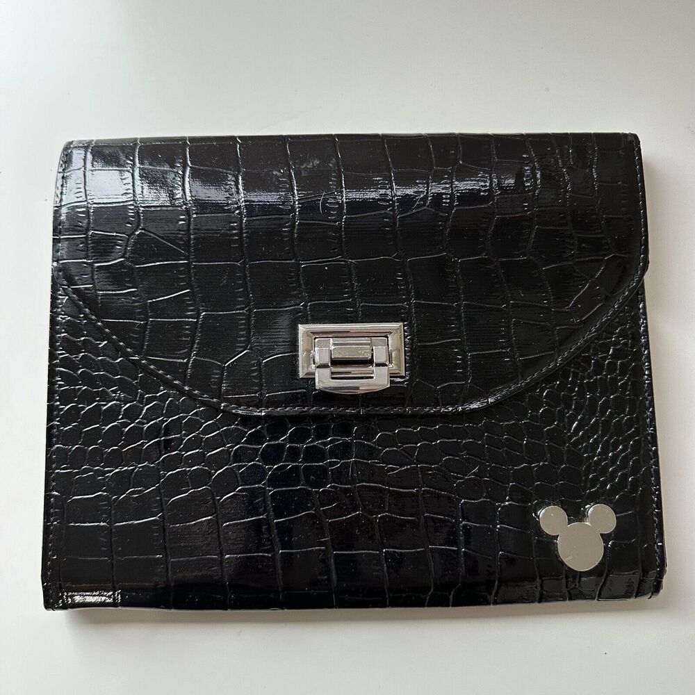 Disney Parks Black Mickey Alligator Croc Embossed Tablet Ipad Case Clutch